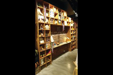 The Timberland store has all the heritage bases covered, with brand timelines on one wall, shoemakers’ wooden lasts covering the whole of another and a brick wall bearing the message ‘be authentic’ in white paint on it.